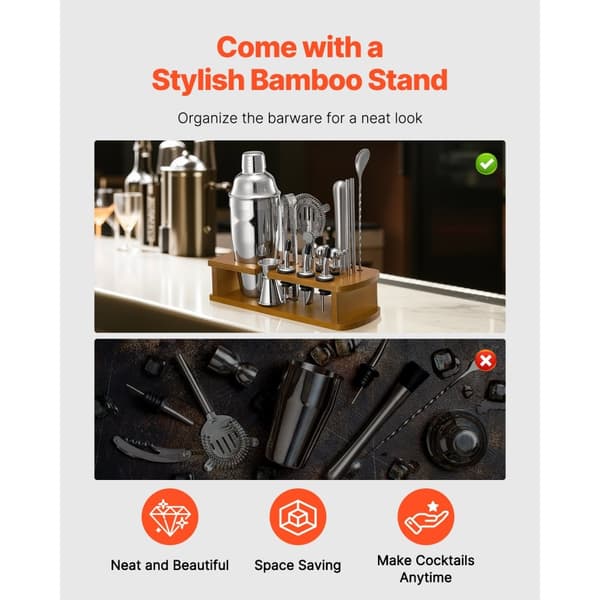 Cocktail Shaker Sæt, 18 Dele Bartender Kit, Rustfrit Stål Barværktøj, Sølvfarvet