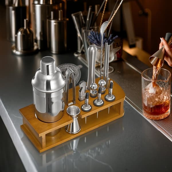 Cocktail Shaker Sæt, 18 Dele Bartender Kit, Rustfrit Stål Barværktøj, Sølvfarvet
