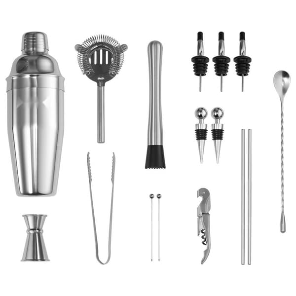 Cocktail Shaker Sæt, 18 Dele Bartender Kit, Rustfrit Stål Barværktøj, Sølvfarvet