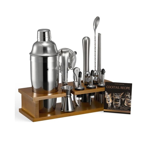 Cocktail Shaker Sæt, 18 Dele Bartender Kit, Rustfrit Stål Barværktøj, Sølvfarvet