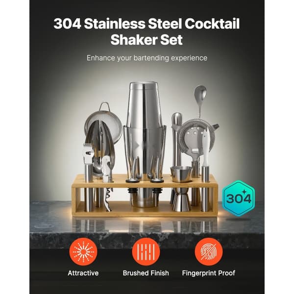 Cocktail Shaker Sæt, 13 Dele Bartender Kit, Rustfrit Stål Barværktøj, Sølv