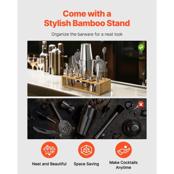 Cocktail Shaker Sæt, 13 Dele Bartender Kit, Rustfrit Stål Barværktøj, Sølv