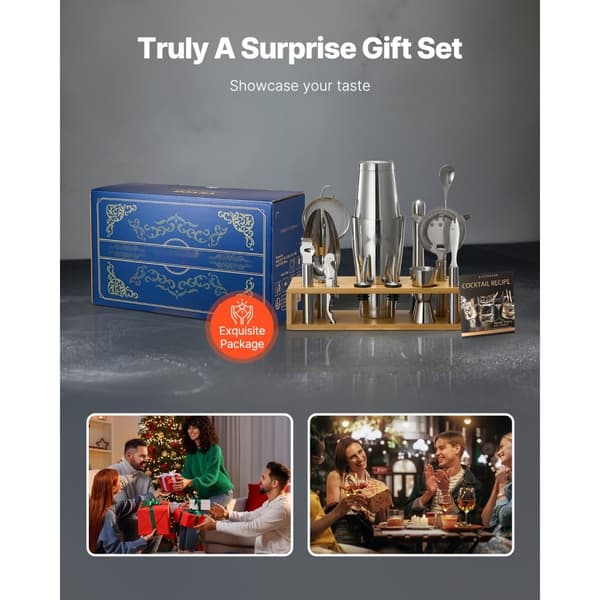 Cocktail Shaker Sæt, 13 Dele Bartender Kit, Rustfrit Stål Barværktøj, Sølv