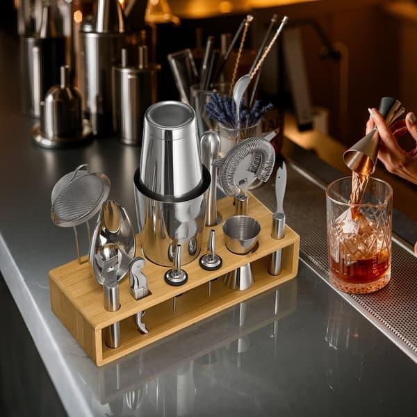 Cocktail Shaker Sæt, 13 Dele Bartender Kit, Rustfrit Stål Barværktøj, Sølv