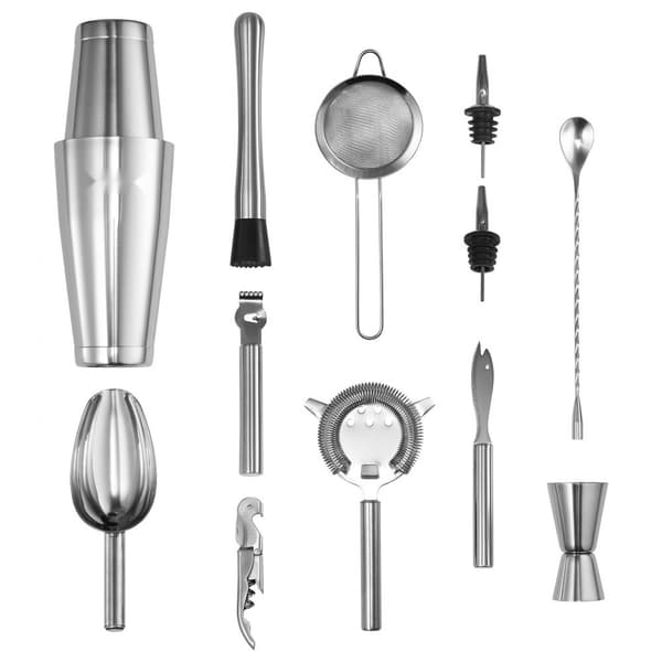 Cocktail Shaker Sæt, 13 Dele Bartender Kit, Rustfrit Stål Barværktøj, Sølv