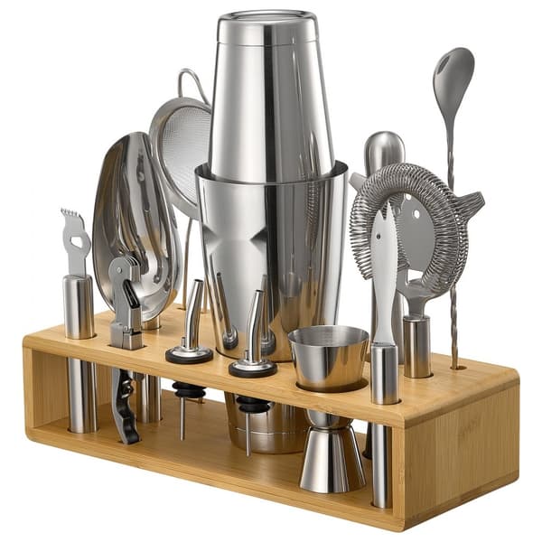 Cocktail Shaker Sæt, 13 Dele Bartender Kit, Rustfrit Stål Barværktøj, Sølv