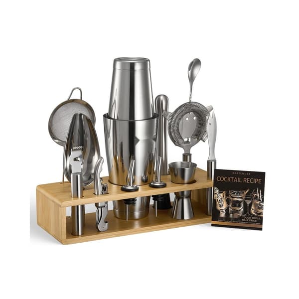 Cocktail Shaker Sæt, 13 Dele Bartender Kit, Rustfrit Stål Barværktøj, Sølv