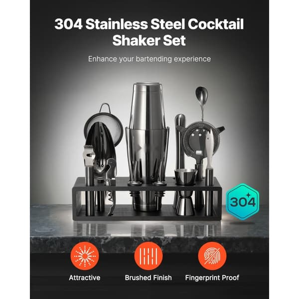 Cocktail Shaker Sæt, 13 Dele Bartender Kit, Rustfrit Stål Barværktøj, Gunmetal Farve