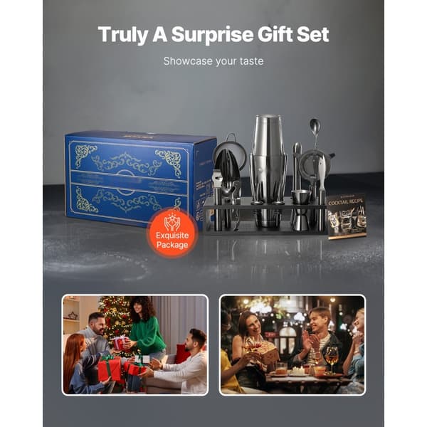 Cocktail Shaker Sæt, 13 Dele Bartender Kit, Rustfrit Stål Barværktøj, Gunmetal Farve