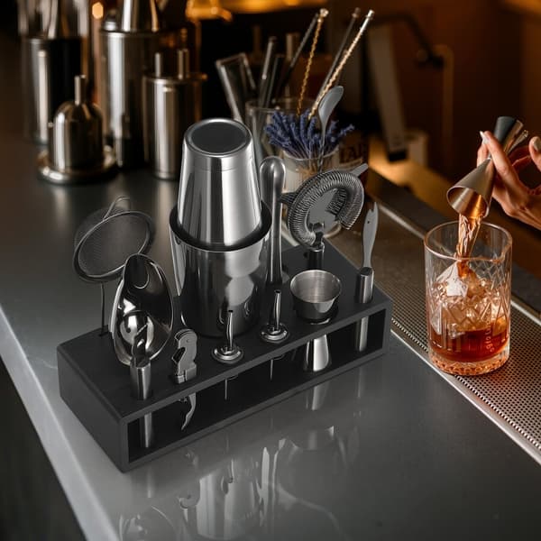 Cocktail Shaker Sæt, 13 Dele Bartender Kit, Rustfrit Stål Barværktøj, Gunmetal Farve