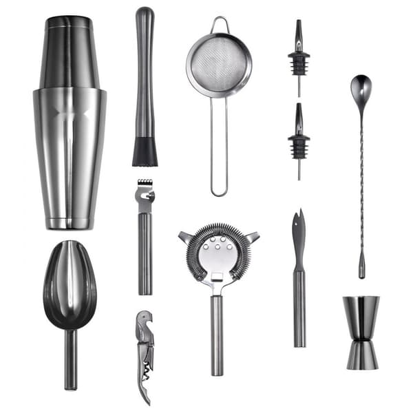 Cocktail Shaker Sæt, 13 Dele Bartender Kit, Rustfrit Stål Barværktøj, Gunmetal Farve