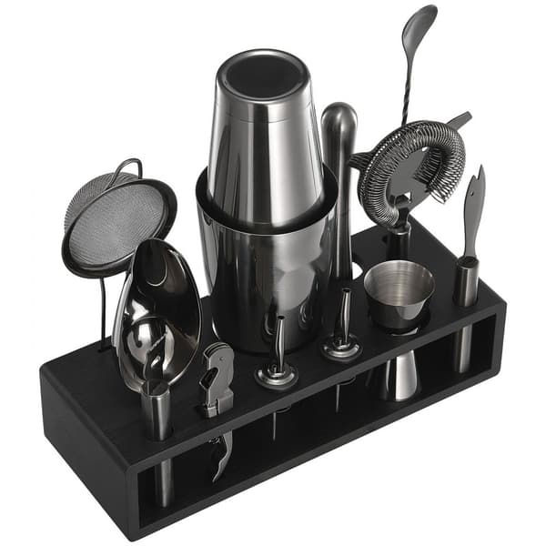 Cocktail Shaker Sæt, 13 Dele Bartender Kit, Rustfrit Stål Barværktøj, Gunmetal Farve
