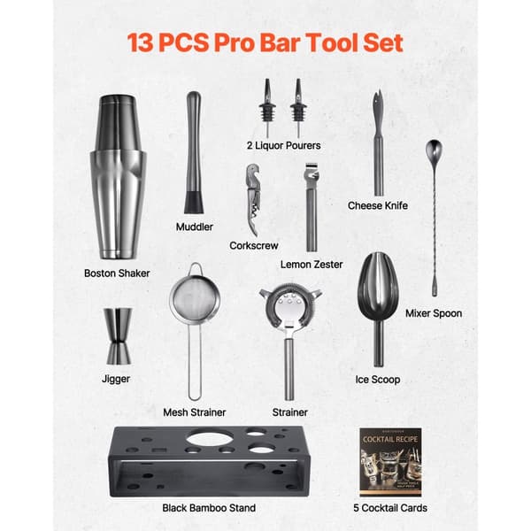Cocktail Shaker Sæt, 13 Dele Bartender Kit, Rustfrit Stål Barværktøj, Gunmetal Farve