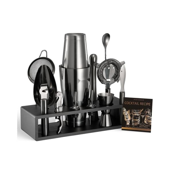 Cocktail Shaker Sæt, 13 Dele Bartender Kit, Rustfrit Stål Barværktøj, Gunmetal Farve