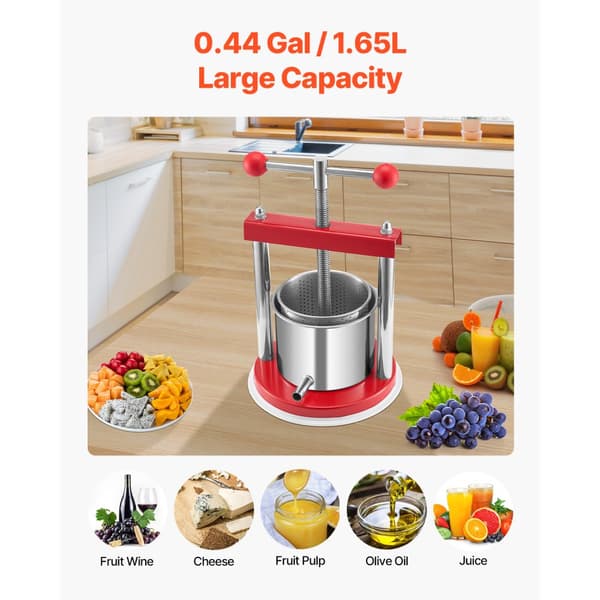 Frugtvinpresse, Manuel Presse til Vinfremstilling, 0,44 gal/1,65 l, Rustfrit Stål