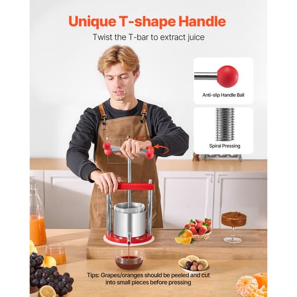 Frugtvinpresse, Manuel Presse til Vinfremstilling, 0,44 gal/1,65 l, Rustfrit Stål