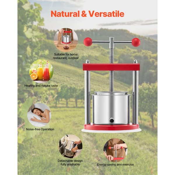 Frugtvinpresse, Manuel Presse til Vinfremstilling, 0,44 gal/1,65 l, Rustfrit Stål