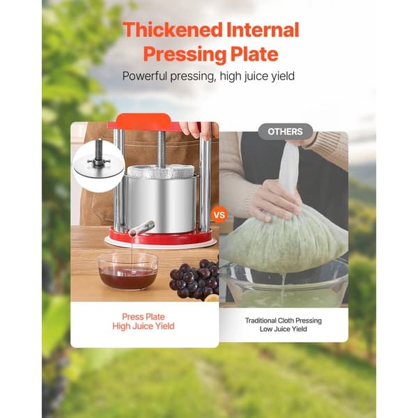 Frugtvinpresse, Manuel Presse til Vinfremstilling, 0,44 gal/1,65 l, Rustfrit Stål