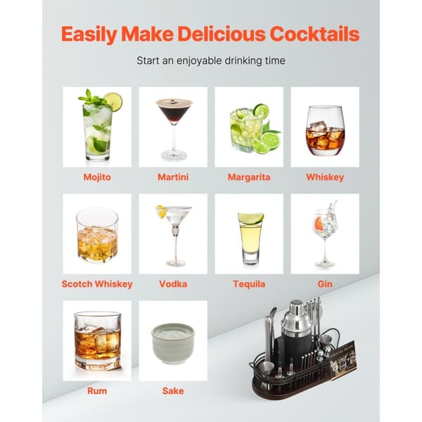 Cocktail-sekoitinsetti 23 osaa, Baarimikkosetti, Ruostumatonta Terästä Baarityökalut Hopea