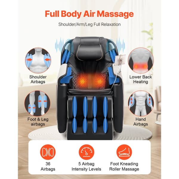 Massagestol til hele kroppen, Tyngdekraftsfri Lænestol, SL-Track system, 36 luftposer, optimal komfort