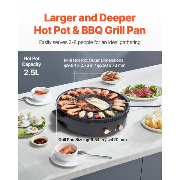 Hot Pot med Grill 1800W, 2-i-1 Elektrisk, Rökfri Grill och Hot Pot, Energisnål, Snabb Uppvärmning