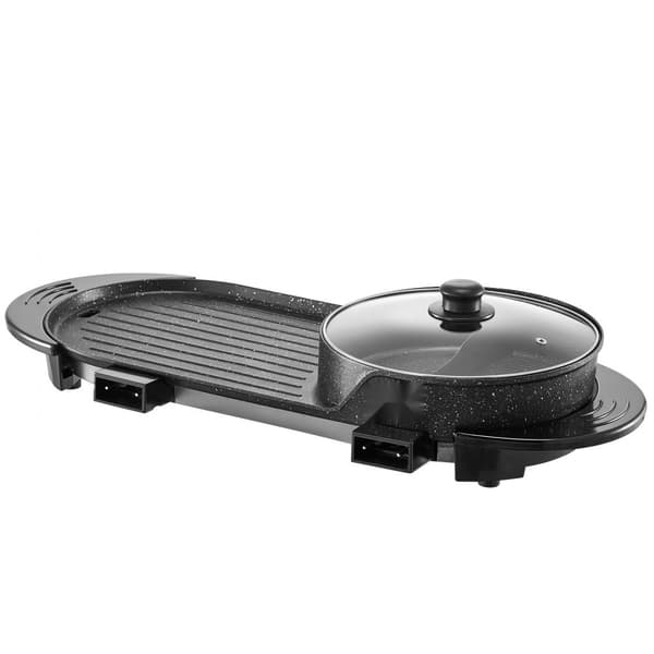 Hot Pot med Grill 2-i-1, 2200W Elektrisk Rökfri Grill, Snabb Uppvärmning, Digital Temperaturkontroll