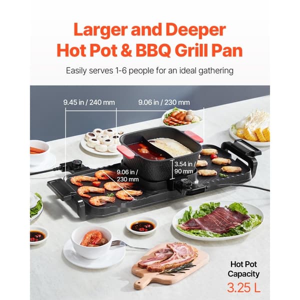 Hot Pot Grilli 2300W, 2-in-1 Sähkögrilli, Savuton, Irrotettava Kattila