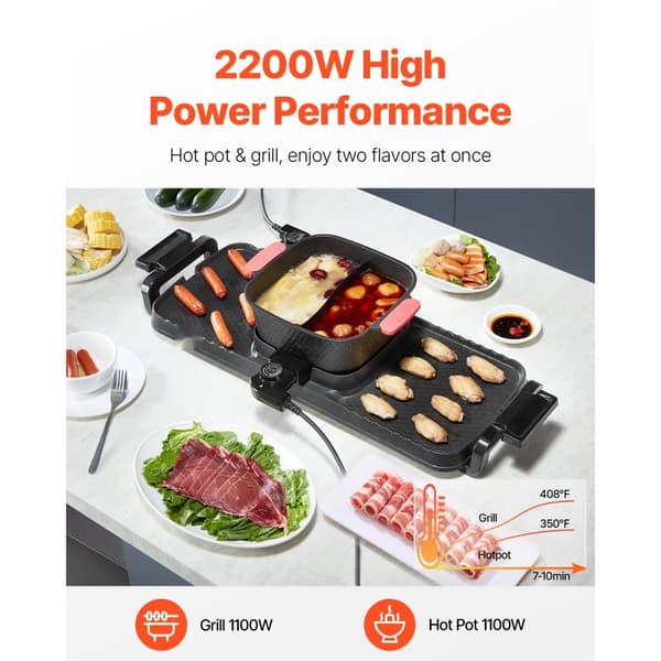 Hot Pot Grilli 2300W, 2-in-1 Sähkögrilli, Savuton, Irrotettava Kattila