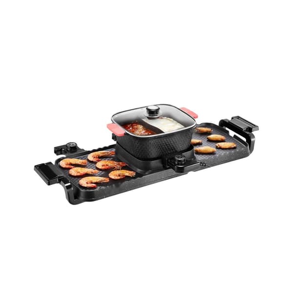 Hot Pot Grill 2300W, 2-i-1 Elektrisk, Rökfri med Avtagbar Kokplatta, Perfekt för Hem & Festbruk