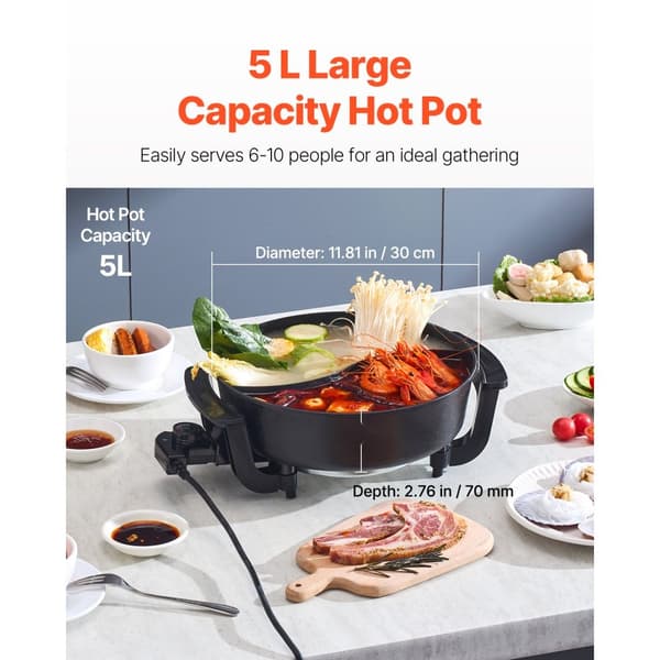 Elektrisk Varmgryde 5 L, Non-stick Shabu-shabu Model, Skillevæg og Glaslåg-Egenskaber