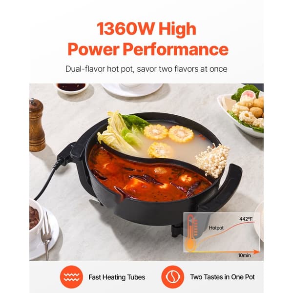 Elektrisk Varmgryde 5 L, Non-stick Shabu-shabu Model, Skillevæg og Glaslåg-Egenskaber