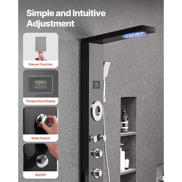 Brusepanel Tower System, Rustfrit stål søjle, Regnvands hovedmassage dyse, kvalitetsmaterialer, holdbart design