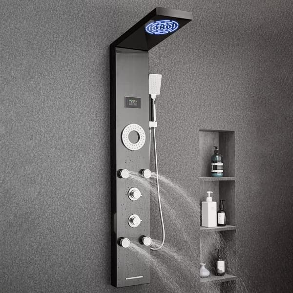 Brusepanel Tower System, Rustfrit stål søjle, Regnvands hovedmassage dyse, kvalitetsmaterialer, holdbart design