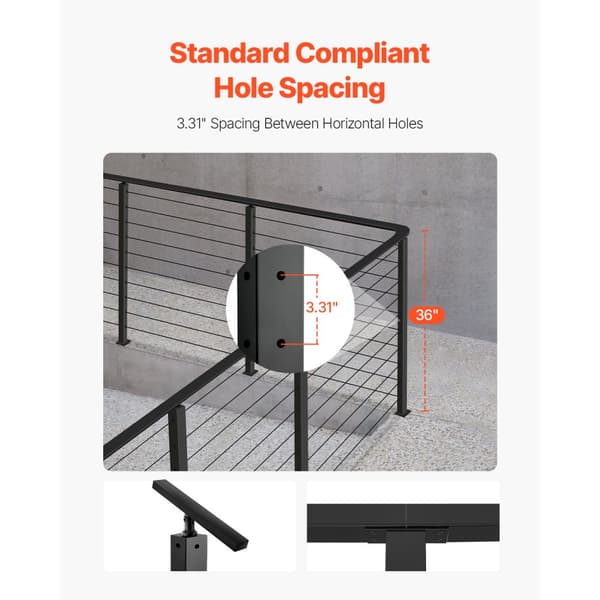 VEVRO Kabelgelænderstolpe, 36x2x2 tommer, L-formede huller, model 1JZLGZXHS914ZPBNY001V0