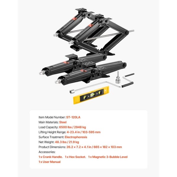 RV Saksdonkrafte 6500lbs, 23,4 tommer, RV Stabilisator Nivelleringssaksdonkrafte, Sæt med 4 stk.
