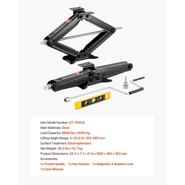 RV Saksdonkrafte 9000lbs, 23,4 Tommer Stabilisator, Nivelleringssaksdonkrafte, 2 sæt