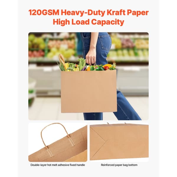 Kraft-paperipussit 100 kpl, 16x6x12 malli, kahvoilla, juhlakäyttöön, ruskea väri