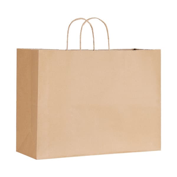 Kraft-paperipussit 100 kpl, 16x6x12 malli, kahvoilla, juhlakäyttöön, ruskea väri