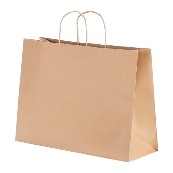 Kraft-paperipussit 100 kpl, 16x6x12 malli, kahvoilla, juhlakäyttöön, ruskea väri