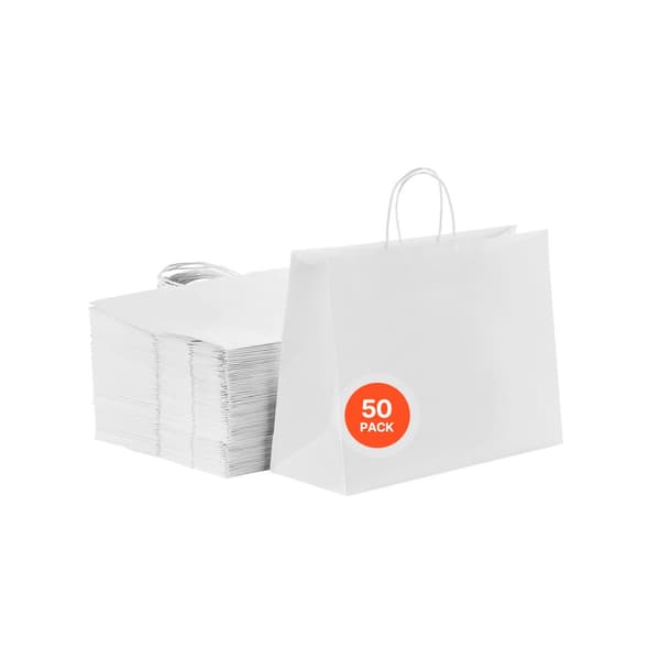 Kraftpapperspåsar med Handtag, 50 st, 16x6x12, Färg Vit, Perfekta för Fester och Evenemang