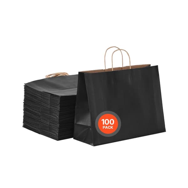 Kraftpapperspåsar med Handtag, 100st 16x6x12, Partypåsar, Svart Färg