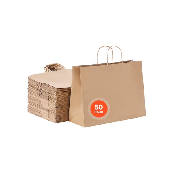 Kraftpapperspåsar Med Handtag, 50 st 16x6x12, Partypåse Brun, Perfekt för Evenemang & Gåvor