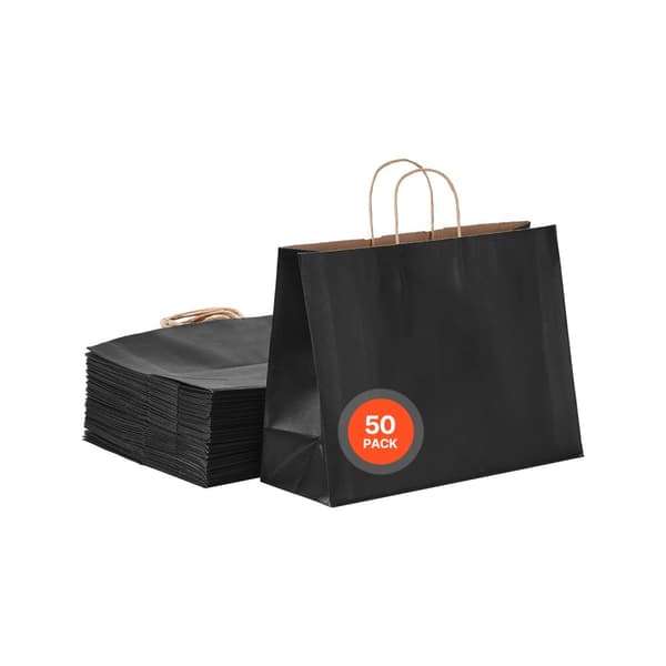 Kraftpapperspåsar med Handtag, 50st Party-Påsar 16x6x12, Svart Färgstark Förpackning