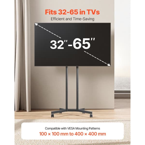 TV-teline pyörillä, Siirrettävä TV-kärry, Kestää jopa 40 kg, 32–65 tuuman näytöille