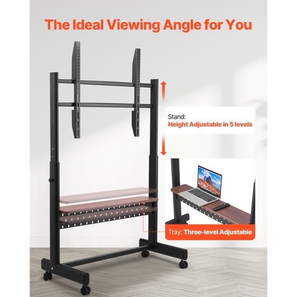 Rullende TV-Stativ, Mobil TV-Vogn, Holder op til 90kg, Passer til 55-100 Tommer TV