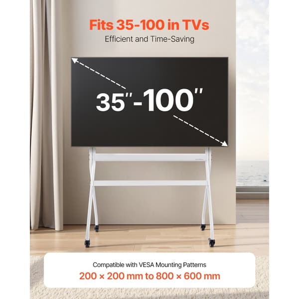 Rullende TV-stander, Mobil TV-vogn, Kan bære op til 198 lbs, Til 35-100 tommer skærme