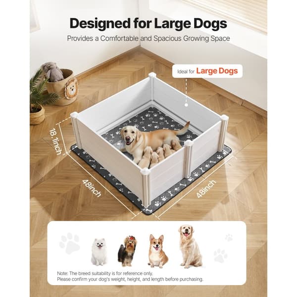 Hundehvalpekasse, 122x122x46 cm, med justerbar dør, ideel til store hunde