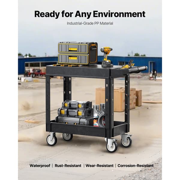 2-hylders Servicevogn, 550 lbs Kapacitet, 31,3 x 17,7 Tommer, Vogn med Hjul til Tungt Arbejde