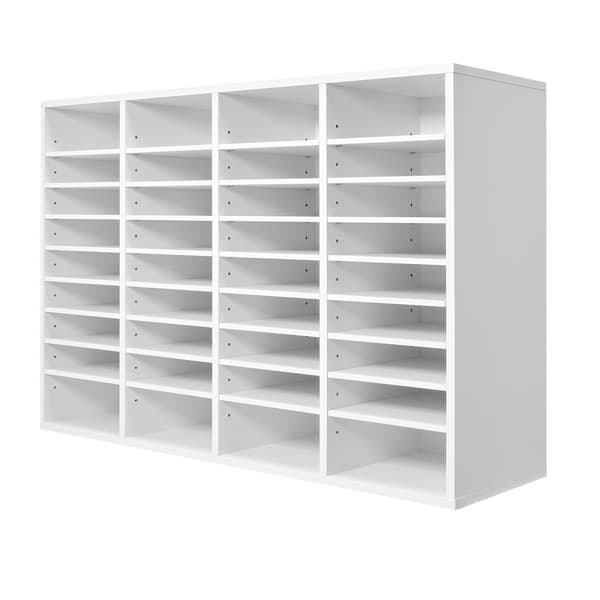 Trä Litteraturorganisatör, 36 Fack Modell, Justerbara Hyllor, Vit Färg