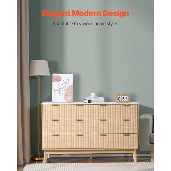 Byrå med 6 lådor, Träräfflad Modell, Utdragbara Lådor, Trä Tippskydd, Extra Lagring, Robust Design